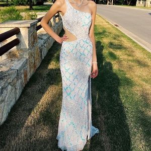 Sequin one shoulder prom dress